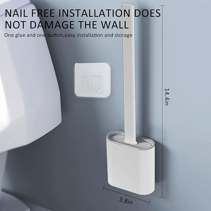 Toilet Brush, Silicone Toilet Bowl Brushes and Holder for Bathroom, Compact Flexible Toilet Cleaner Brush with Ventilated Drying Holder, Wall Mounted/Floor Standing