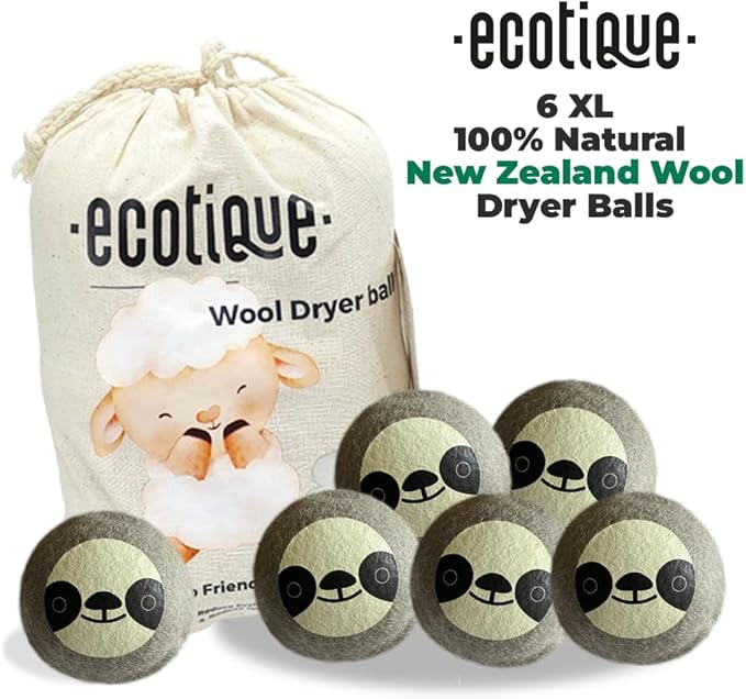 Wool Dryer Balls 6-Pack XL 100% New Zealand Wool Reusable for 1000+ Loads Baby-Safe Chemical-Free Natural Fabric Softener Reduces Drying Time Wrinkles Static Dryer Sheet Alternative