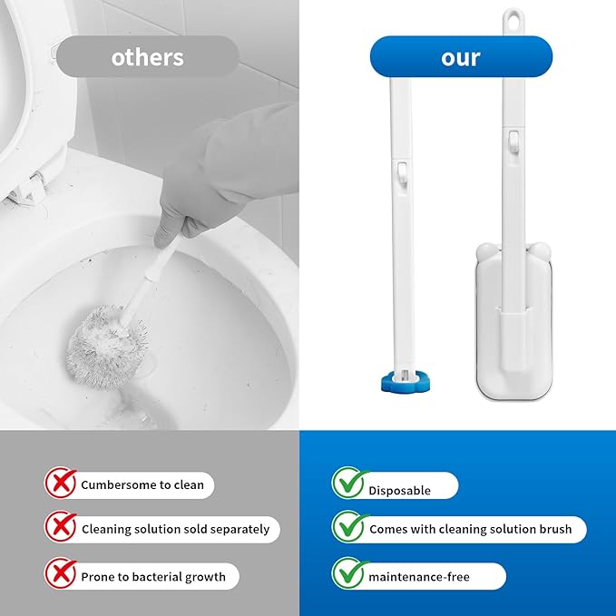 Disposable Toilet Brush Toilet Bowl Cleaner,Toilet Cleaning Supplies,Toilet Bowl Brush,Toilet Cleaner Brush,Toilet Brush with Holder,48 Refills for Cleaning and Hygienic (White)