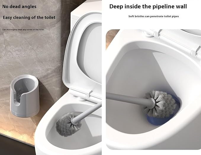 Wall-Mounted Toilet Brush Holder Set - No-Drill Adhesive & Drip-Free Tray, Space-Saving Bathroom Organizer, Deep Clean Brush with Under-Sink Storage (White)