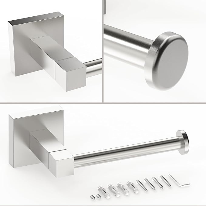 RUACQ Toilet Paper Holder Wall Mount,Square Base Tissue Roll Holder for Bathroom,Toilet Roll Holder Stainless Steel(Brushed Nickel)