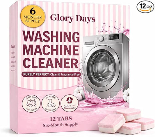 Washing Machine Cleaning Tablets – Non-Toxic, Eco-Friendly, Biodegradable Washer Cleaner Tablets for HE, Front Load & Top Load Machines – Odor Remover and Descaler Tabs (6-Month Supply)
