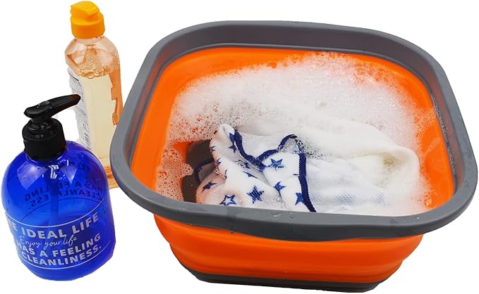 SAMMART 5.5L (1.4 Gallons) Collapsible Tub - Foldable Dish Tub - Portable Washing Basin - Space Saving Plastic Washtub (Grey/Orange)