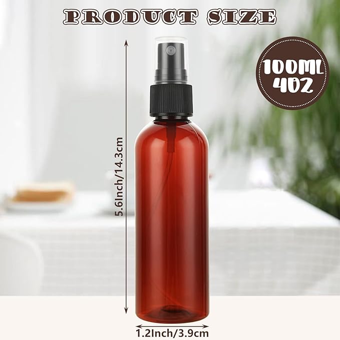 60 Pack Plastic Spray Bottles 4oz Small Empty Fine Mist Spray Bottles Amber Clear Bottles for Essential Oils, Bath, Beauty, Hair & Cleaning, Small Spray Bottles for Travel, With 10 Funnels
