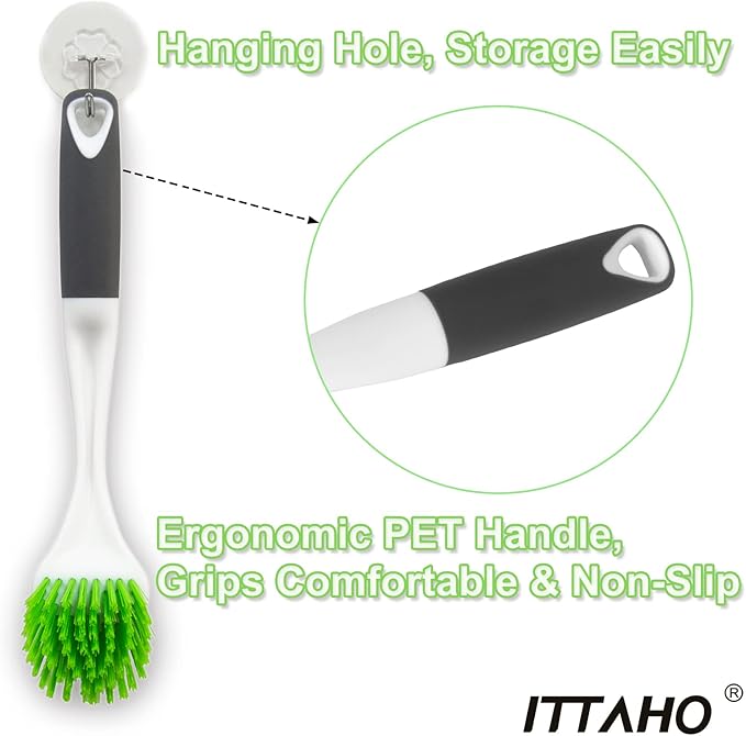 ITTAHO Dish Scrub Brush Kit, Kitchen Brush Set for Cleaning, Double Sided Bristles Scrubber Cleaner for Dishes,Sink,Pots,Pans,Bathroom Shower,Tile,Tubs - 3 Pack