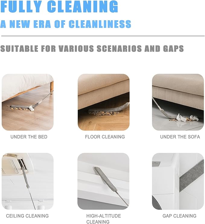 Retractable Gap Dust Cleaner, 40” Flat Cleaner with Hanging Hook, Bendable and Detachable Head Microfiber Duster, Washable Dust Brush for Home, AC, Car and Hard-to-Reach Corners, Containing 2 Clothes
