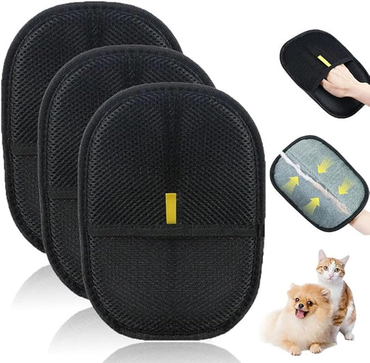 Electrostatic Gloves for Pet Hair Removal, Electrostatic Pet Hair Removal Gloves Brush for Pets Hair, Reusable Cats & Dogs Grooming Gloves for Hair Removal (Yellow*A, 3)