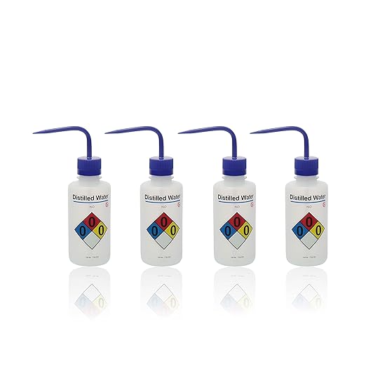 ULAB Safety Wash Bottles, 4pcs of Distilled Water Wide-Mouth Wash Bottles, LDPE Material, Vol.500ml, UWB1024