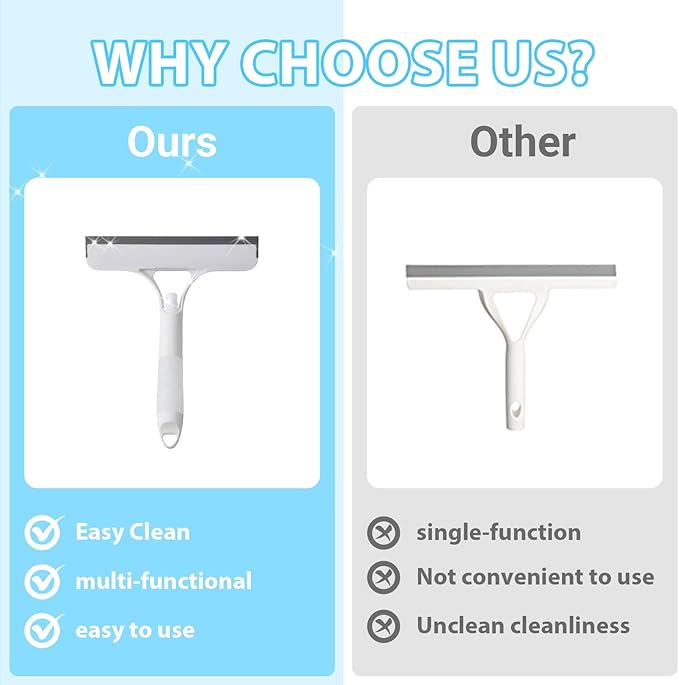 CUNBIYINA 3 in 1 Window Cleaning Scraper Shower Squeegee for Glass Doors Mirror with Sprayer Squiggy for Windshield Cleaner Tool Washing Spray Home Floor Scraper(Blue)