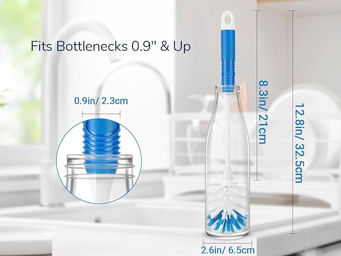 Bottle Brush 2-Pack, Baby Bottle & Water Bottle Cleaner Brush with Long Handle and Dual-Action Bristles