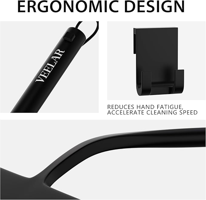 VEELAR Shower Squeegee for Shower Glass, Bathroom Glass Cleaning Tool with Hook Mount, Squeegee for Glass Doors, Window Cleaning, Tile Shower Walls (Black)