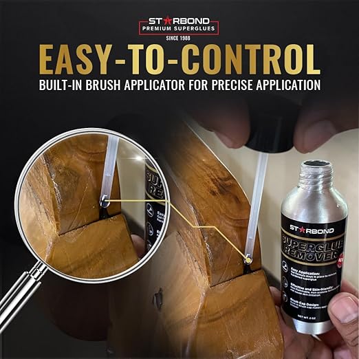 STARBOND Super Glue Remover, Dissolves Adhesive, CA Glue Debonder, Easy Brush Cap Applicator, 2 oz