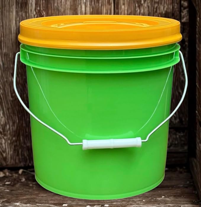 House Naturals 2 Gallon Food Grade - BPA Free Made in USA Buckets Lime Color pails with Screw On Gasket Lids (4, Lime - Orange lids)