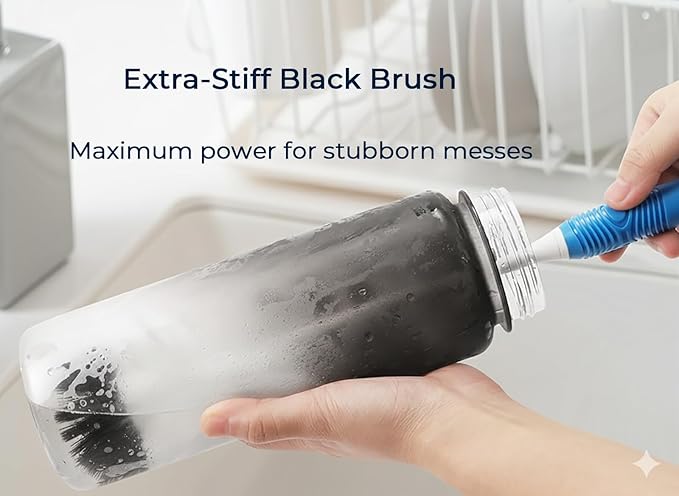 Bottle Brush 4-Pack, Baby Bottle & Water Bottle Cleaner Brush with Long Handle and Dual-Action Bristles