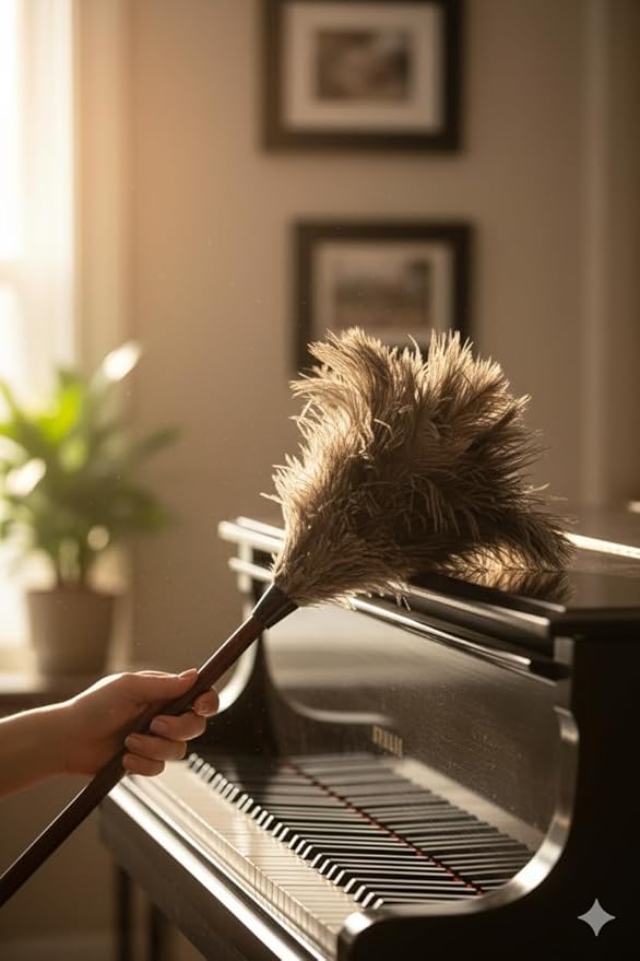 28-29" Natural Ostrich Feather Duster with Long Wooden Handle - Eco-Friendly & Reusable for Cleaning and Dusting