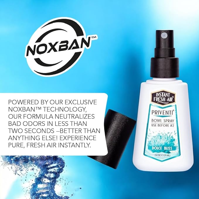 Signature PRIVENTI Toilet Spray, Dolce Bliss Scent Bathroom Spray with Noxban Technology Odor Elimination, Travel Size, Long-Lasting Freshness for Home, Travel or Work, 2.4 Oz. - INSTANT FRESH AIR