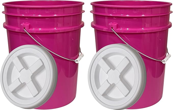 House Naturals 5 Gallon Magenta Pink Food Grade Bucket with Screw on Lid- Pack of 2- Made in USA containers
