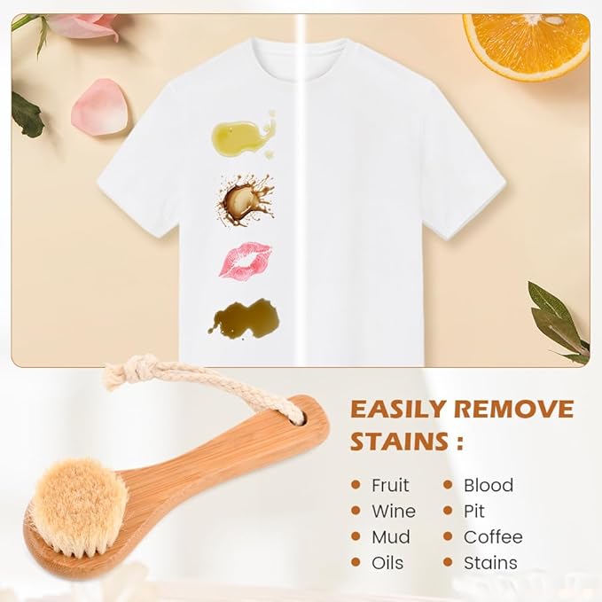 Saycker Laundry Stain Brush, Soft Bristle Cleaning Brush for Scrubbing Out Tough Stains on Delicate Fabrics, Knits, Cotton, Linens, No Damage, Great for Laundry, Shoes, Boots, Home(Wood)
