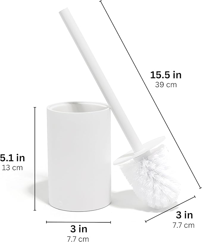 Yew Design Matte White Toilet Bowl Brush for Bathroom with Holder - Bathroom Cleaner Scrubber with Sleek Design, Sturdy, and Durable Bristles