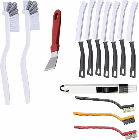 Htydjd Narrow Crevice Cleaning Brush and Scraper Tools Set 14 Pcs Hard Bristle Gap Cleaning Supplies Brushes Small Spaces Sink Kitchen Bathroom Toilet Grout Shower Window Track Tub Faucets Cup