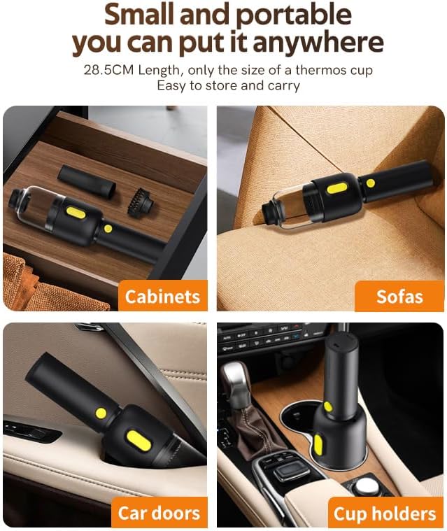 X9 Pro Cordless Car Vacuum Cleaner, Handheld Portable Mini Vacuum with Strong Suction, Type-C Fast Charging, Ideal for Auto Interior, Home Desk, Keyboard, Pet Hair (Black)