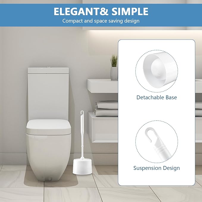 6 Sets Toilet Brush and Holder Toilet Cleaner Brush Set for Bathroom Toilet Bowl Brush with Caddy Toilet Scrubber for Cleaning, 14 Height(White)