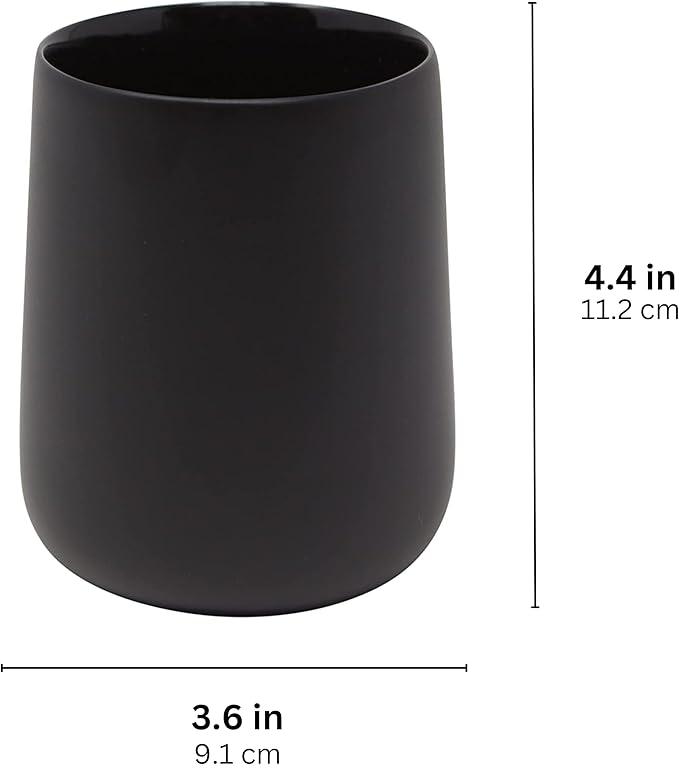 Yew Design Matte Black Toothbrush and Toothpaste Holder and Cup for Bathroom Vanity and Countertop, Round Organizer for Electric Toothbrushes, Floss, Razors, Cotton, and Mouthwash