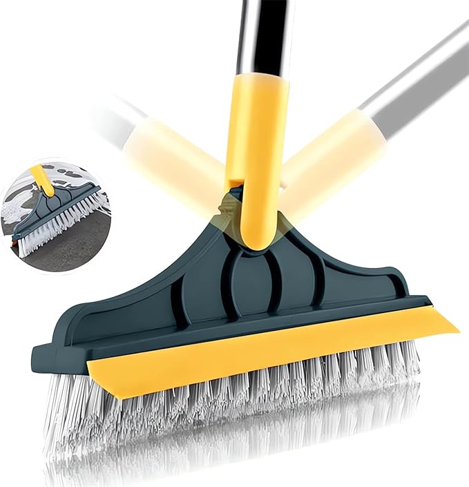 2 in 1 Cleaning Scrub Brush with Long Handle Heavy Duty - 2023 New Shower Powerful Brush and Scraper 2-in-1 Cleaning Tool with Soft Scraper Squeegee, V-Shaped Bristles Scrubber Deck Brush (White)