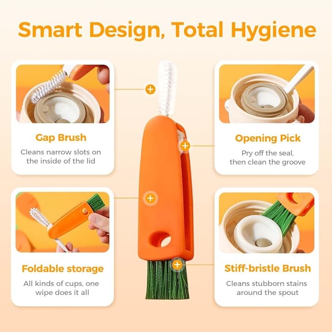 Upgrade 3 in 1 Cup Lid Cleaning Brush Set, 2025 New 12PCS Multifunctional Bottle Crevice Portable Cup Lid Cleaning Brushes, Crevice Cleaning Brush, Home Kitchen Crevice Brush Tools (3)