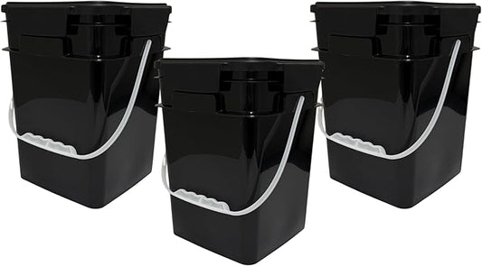 House Naturals 4 Gallon Square Buckets with lids- Made in USA Container- Pack of 10 (Black - Black lids)