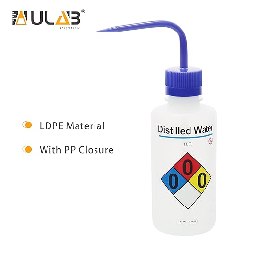 ULAB Safety Wash Bottles, 4pcs of Distilled Water Wide-Mouth Wash Bottles, LDPE Material, Vol.500ml, UWB1024