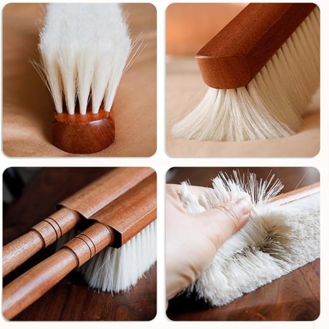 Hand Broom Brush, Hand Broom, Beech Wood Handle Soft Bristle Broom, 13.4 Inch Long Dust Brush, for Suits, Counters, Beds, Clothes, Furniture, Pet Hair, Bench, Car, Woodworking Cleaning