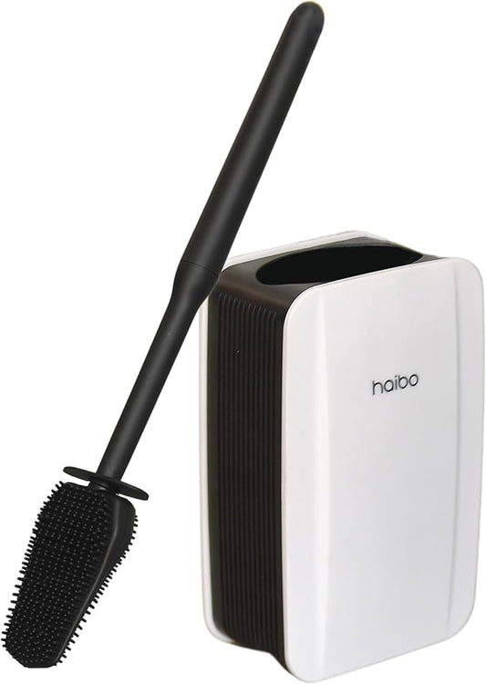 Removable Toilet Brush Set, Soft and Medium Bristles for Cleaning Hygienic Corners, Comes with Suction Cup Seamless Hooks, Black