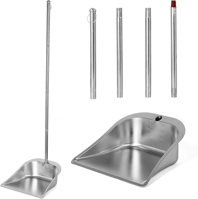 Large Size Heavy Duty Dustpan with Long Handle, VOOWO 43" Stainless Steel Dust Pan Standing Upright Dustpan, Indoor Outdoor Dust Pan with Handle for Kitchen and Home Office