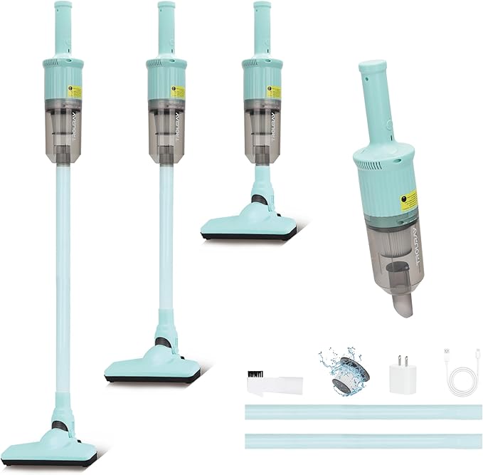 TROURAY 6-in-1 Rechargeable Household Stick Vacuum Cleaner, Convertible to Handheld, for All Kinds of Cleaning in Your Home on Hard Floors, Upholstery, Sofas, Cars (Green)
