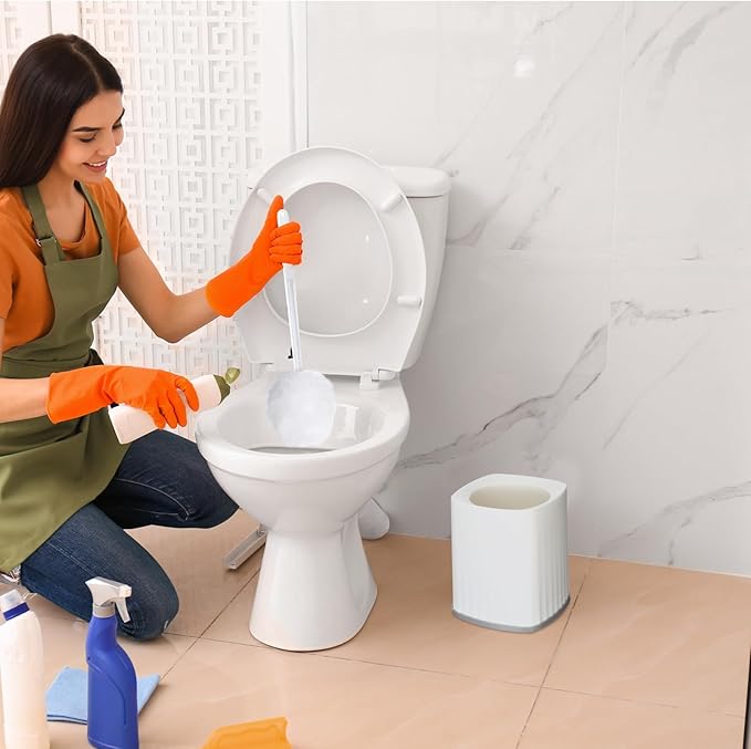 Maxdot 20 Pcs Toilet Bowl Brush Mop and 4 Pcs Brush Holder White Reusable Toilet Bowl Cleaning Scrub Compact Long Scrubber Bulk for Bathroom Accessories Cleaning Supplies