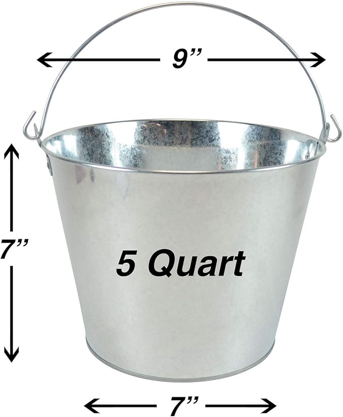 5-Quart Galvanized Pail Beer Bucket 9x9x7 inches (Pack of 2)