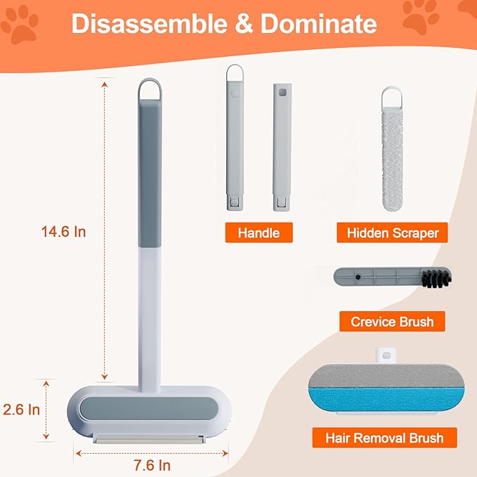 MZFMZF Pet Hair Removal Tool for Furniture, 3 in 1 Cat and Dog Hair Removal Tool, Suitable for Use on Furniture, Carpets, Clothing, and Bedding, Durable, Reusable, Washable, Grey, 1 Pcs