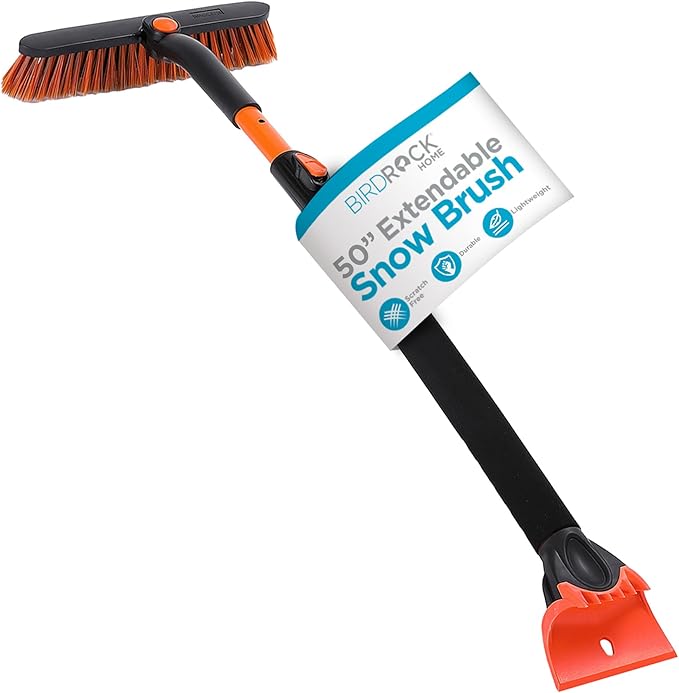 BIRDROCK HOME Snow Moover Extendable 50" Car Brush and Ice Scraper with Foam Grip | Auto Snow Removal | Car Truck SUV Windshield | Heavy Duty