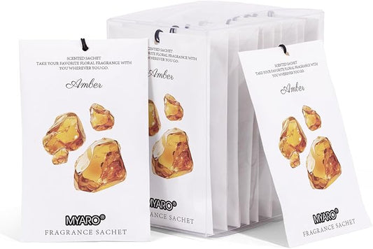 MYARO 12 Packs Amber Scented Sachets for Drawer and Closet, Long-Lasting Closet Sachet Bags Drawer deodorizers Fresh Scents, Home Fragrance for Lover