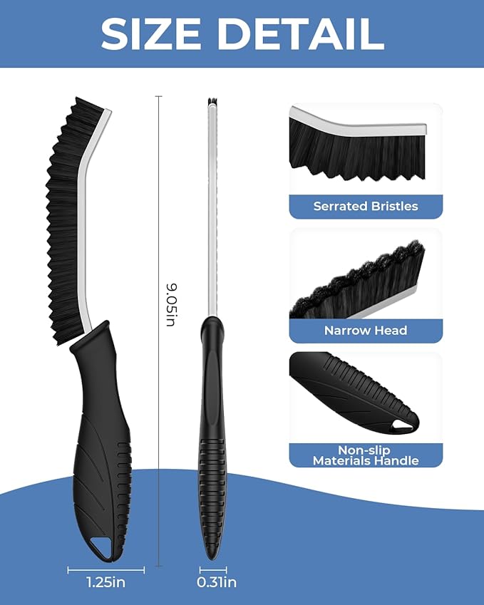 Cleangor Crevice Cleaning Brushes, Cleaner Scrub Brush Tool for Hard to Reach Tight Space, Home Essentials, Serrated Scrub Brushes, Cleaning Supplies for Shower, Bathroom, Kitchen, Toilet (2, Black)