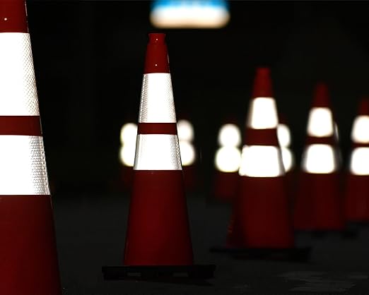 Fluorescent Orange PVC Traffic Cones, Heavy-Duty Black Base Garage Parking Lot Cones Structurally Stable Weatherproof Road Construction Safety Cones (8, Orange, 28" Large)
