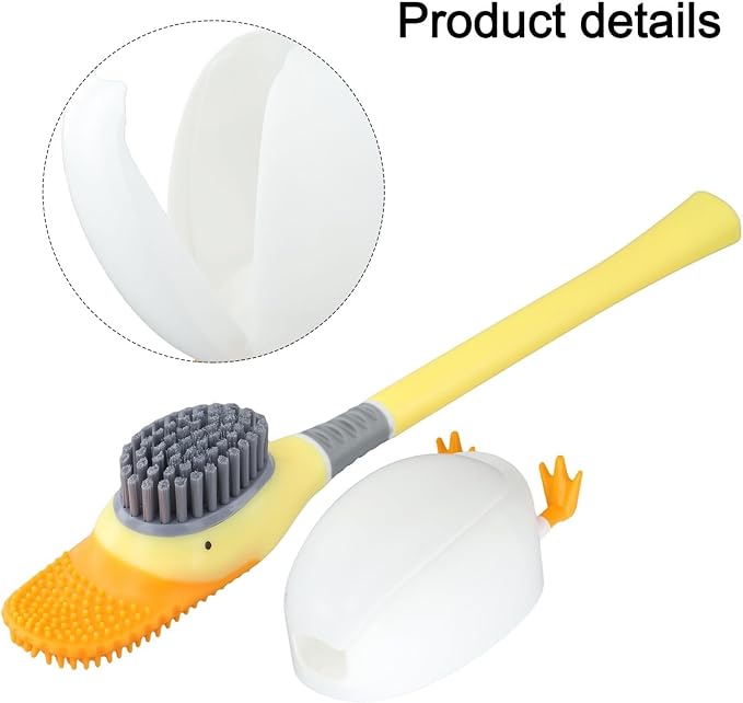 Duck Silicone Toilet Brush and Holder Set with 360° Curved Head for Deep Cleaning, Easy Storage, White/Yellow(Yellow)
