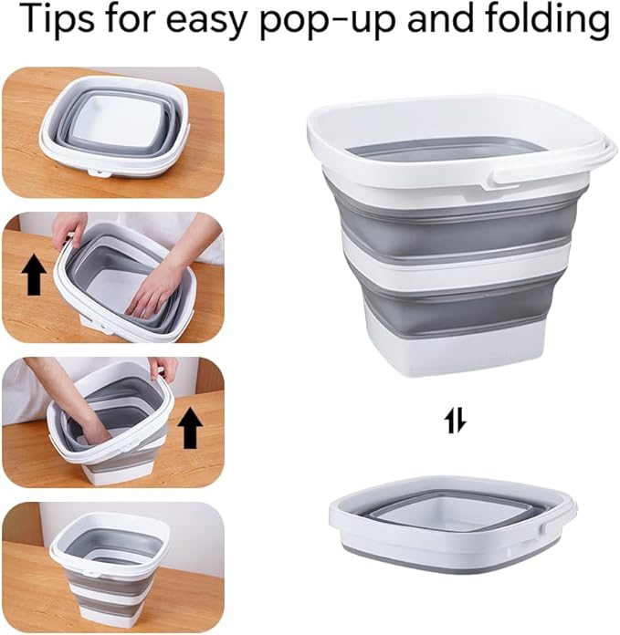 Collapsible Plastic Bucket with Handle 0.79 Gallon (3L) Each Foldable Rectangular Tub for Cleaning Camping Essentials Space Saving Outdoor Portable Bucket for Camping