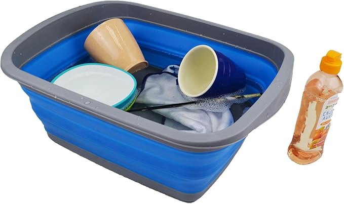 SAMMART 10L (2.6 Gallon) Collapsible Tub-Foldable Dish Tub-Portable Washing Basin-Space Saving Plastic Washtub (Dark Grey/Blue, 1)