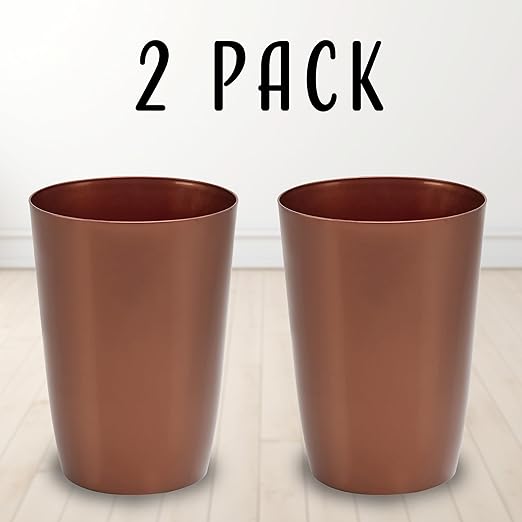 Mini Waste Basket - Pack of 2 Durable Small Plastic Garbage Trash Can Bin - Lidless Open-Top Rectangular Slim Profile for Compact Spaces - Suitable for Home, Bathroom, Office, Bedroom & More, Copper