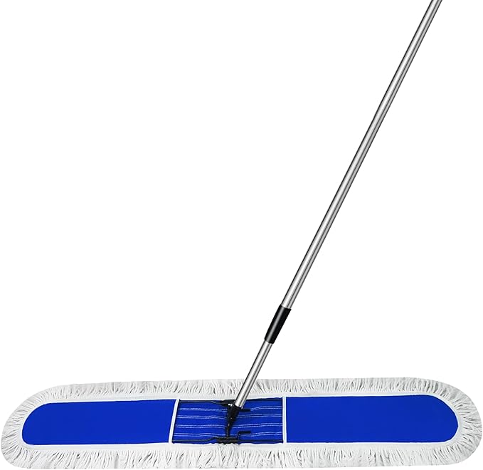 Solipect 48 inch Commercial Dust Mop for Hardwood Floors, Large Size Dry Mop, Reusable Cotton Yarn Head, Telescopic Stainless Steel Handle, Industrial dust mops for Floor Cleaning, Marble, Blue