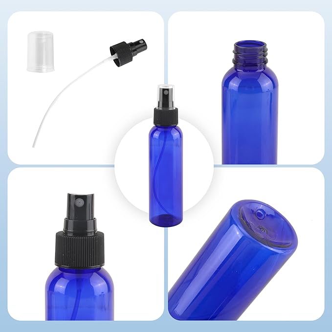 36 Pack Blue Small Spray Bottles 4 oz/120 ml Plastic Spray Bottles, Fine Mist Empty Small Travel Spray Bottle, Refillable Mini Sprayer Empty Bottle Bulk with 10 Funnels and 10 Labels