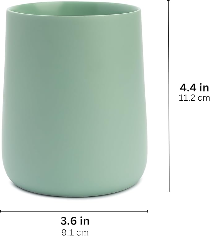 Yew Design Matte Sage Green Toothbrush and Toothpaste Holder and Cup for Bathroom Vanity and Countertop, Round Organizer for Electric Toothbrushes, Floss, Razors, Cotton, and Mouthwash