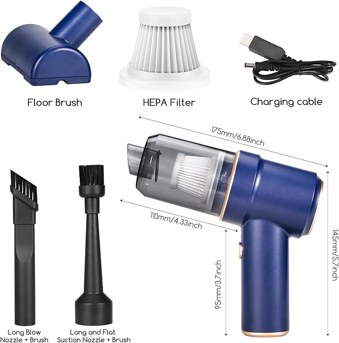 Car Vacuum Handheld Cordless Bug Vacuum Catcher for Adults, Rechargeable Vacuum Cleaner Air Duster with LED Light Multi-Nozzles for Car Home Office Garden Bug Sucker for Spider Beetle Insect (Blue)